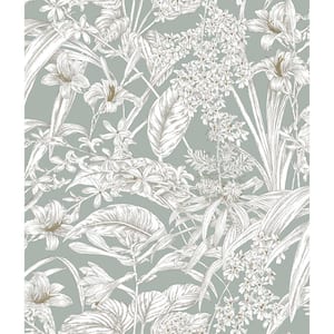 Orchid Conservatory Toile Seamist and Taupe Wallpaper Roll