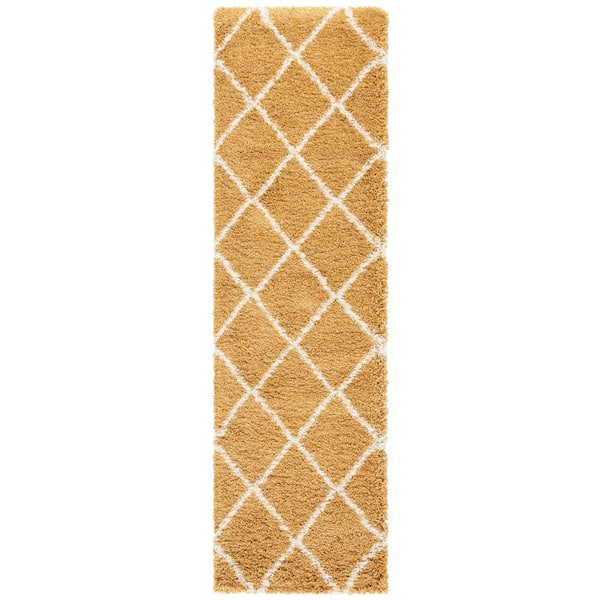 Hudson 2 ft. x 8 ft. Gold/Ivory Geometric Runner Rug