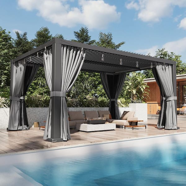 20 ft. x 12 ft. Aluminum Patio Louvered Pergola Hardtop Gazebo with Adjustable Sunshade Roof