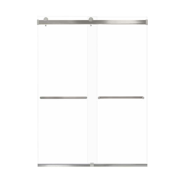 Transolid Brianna 60 in. W x 80 in. H Sliding Frameless Shower Door in Brushed Stainless with Clear Glass