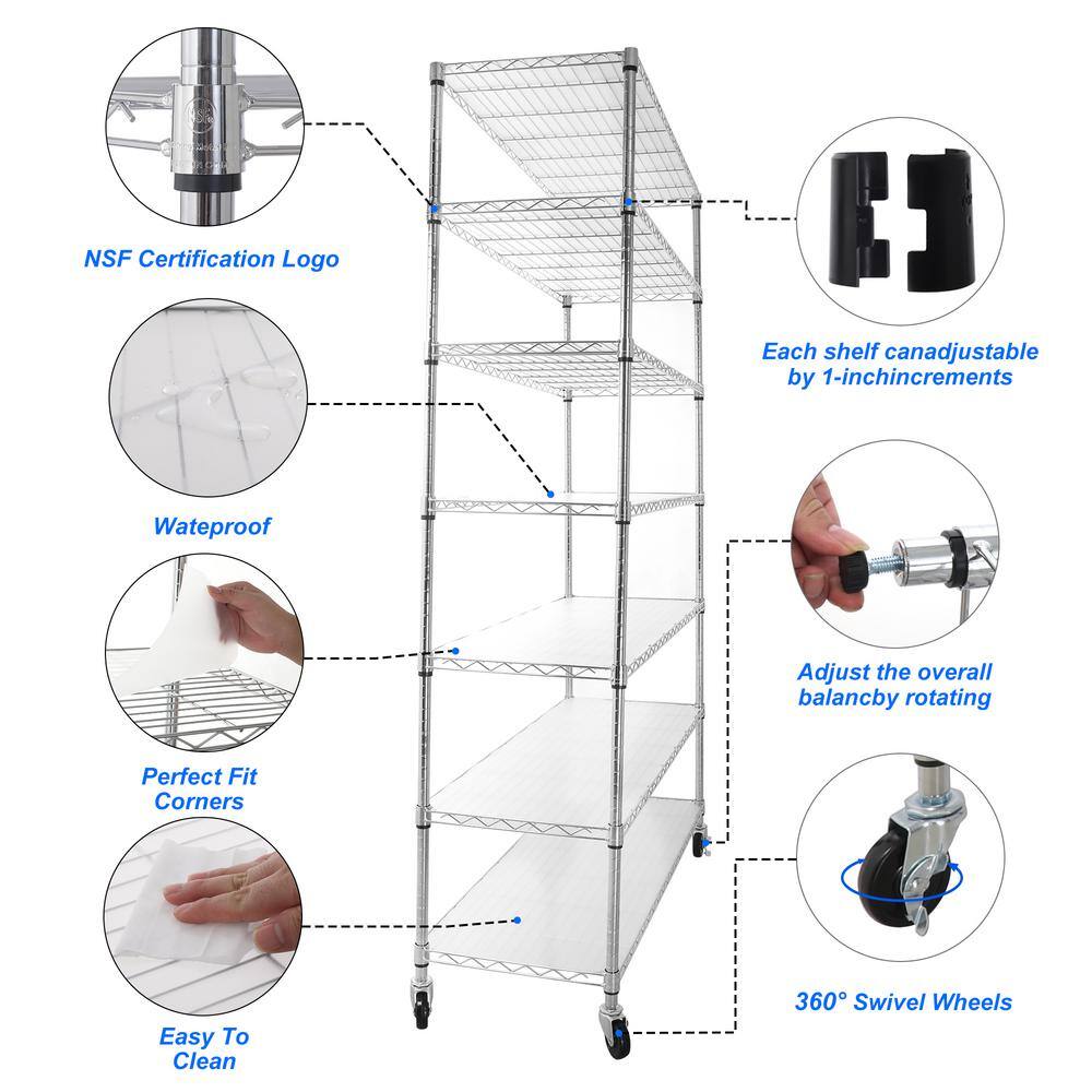 Chrome 7-Tier Adjustable Metal Wire Shelving Unit with Wheels