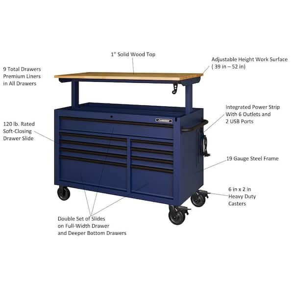 52 in. 9-Drawer Mobile Workbench in Gloss Blue 52 in. 9-Drawer Mobile Workbench in Gloss Blue