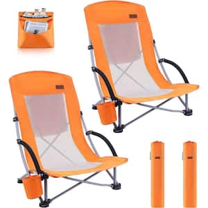 Beach Chair, Beach Chairs for Adults with Cooler Compact High Back, Cup Holder, Carry Bag, for Camping (2-Pack Orange)