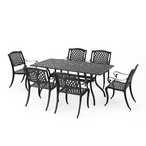 Cayman Black 7-Piece Cast Aluminum Rectangular  Outdoor Patio  Dining Set