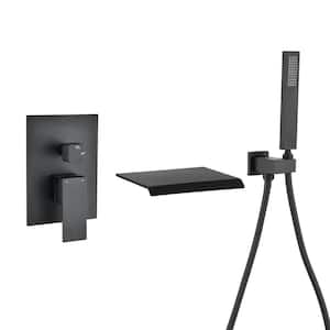 2-Handle Wall Mount Roman Tub Faucet Bathtub Faucet with Hand Shower in Matte Black