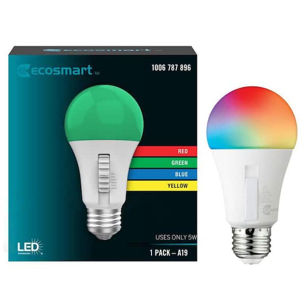 hoofdonderwijzer Zeep mobiel EcoSmart 5-Watt A19 Color Changing Party LED Light Bulb (1-Pack) A19/LED/PARTY/ESM  - The Home Depot