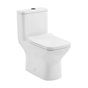 Carre 1-piece 1.1/1.6 GPF Dual Flush Square Toilet in Glossy White with Black Hardware Seat Included