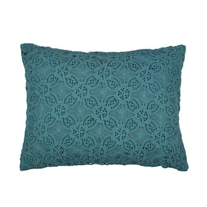 Nanette Teal Lace Overlay 14 in. x 18 in. Throw Pillow