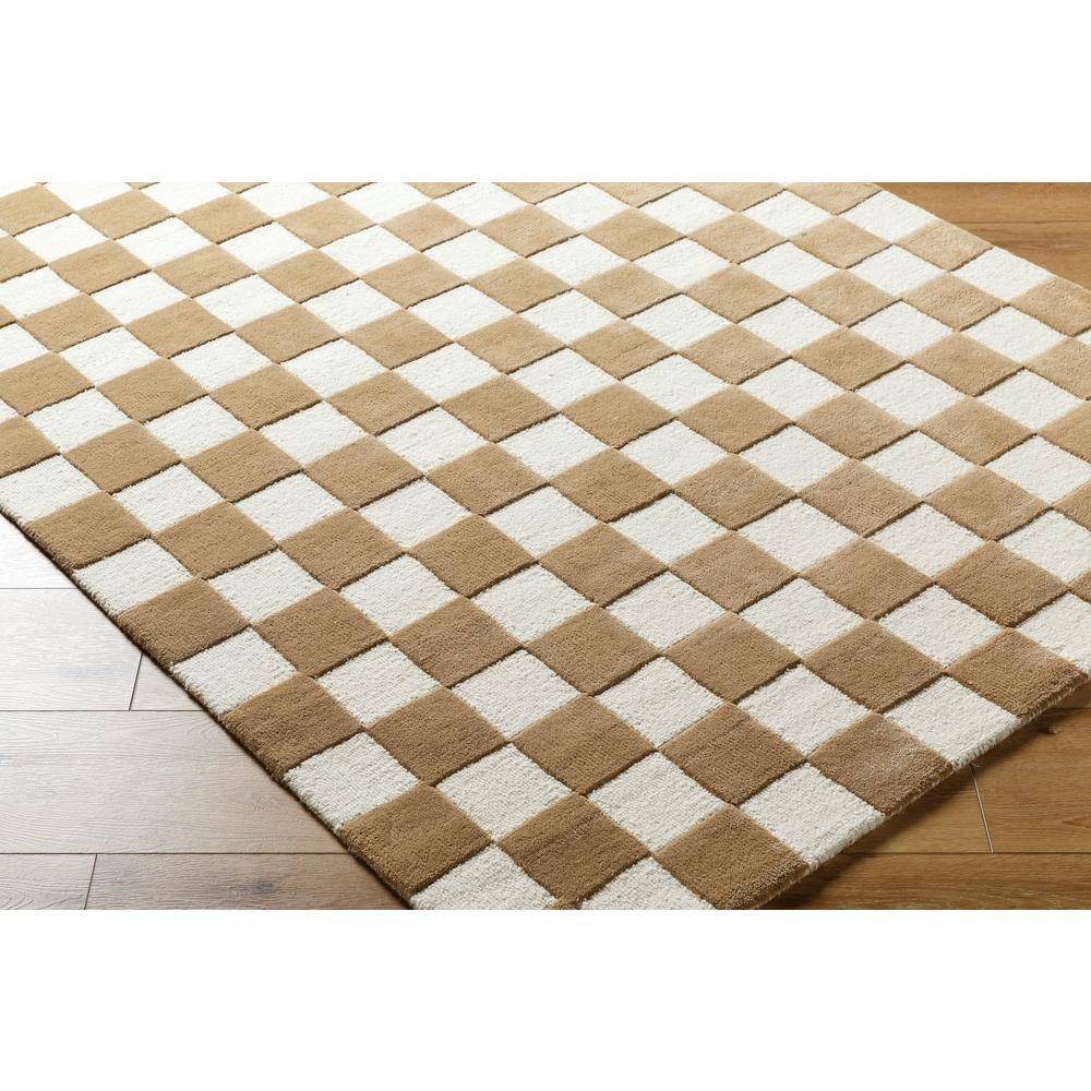 Tan and White Hand Tufted Wool Checkered Area Rug 8' x 10'