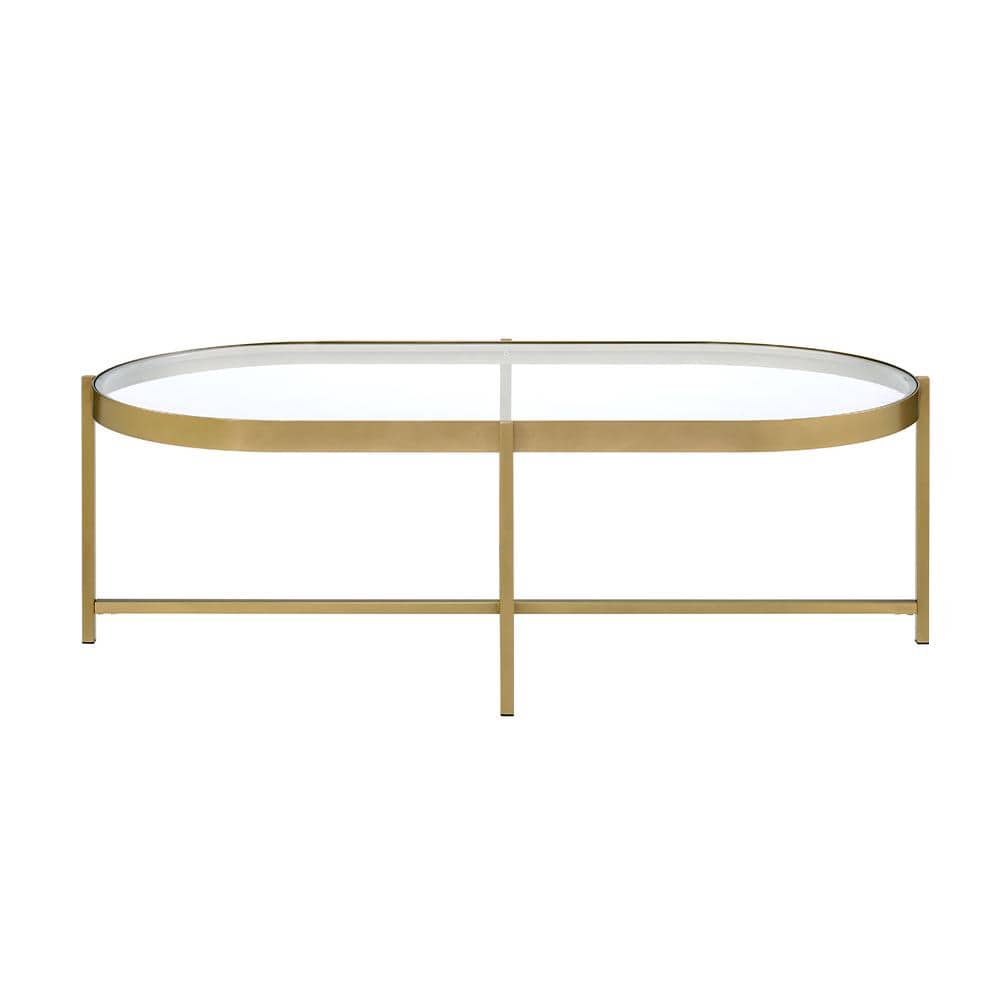 Elegant Oval Tempered Glass Outdoor Coffee Table with Gold Metal Base