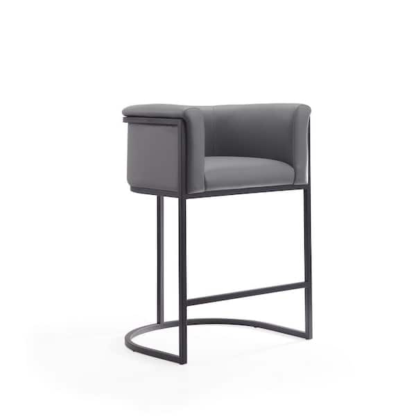 Manhattan Comfort Cosmopolitan 25.5 in. Grey and Black Metal Counter Stool with Faux Leather Upholstered Seat
