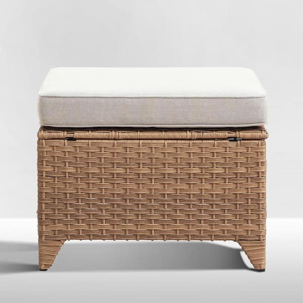 Opohoro ArcoBay Metal and Yellow Wicker Outdoor Ottoman with Olefin Beige Cushion (2-Pack)