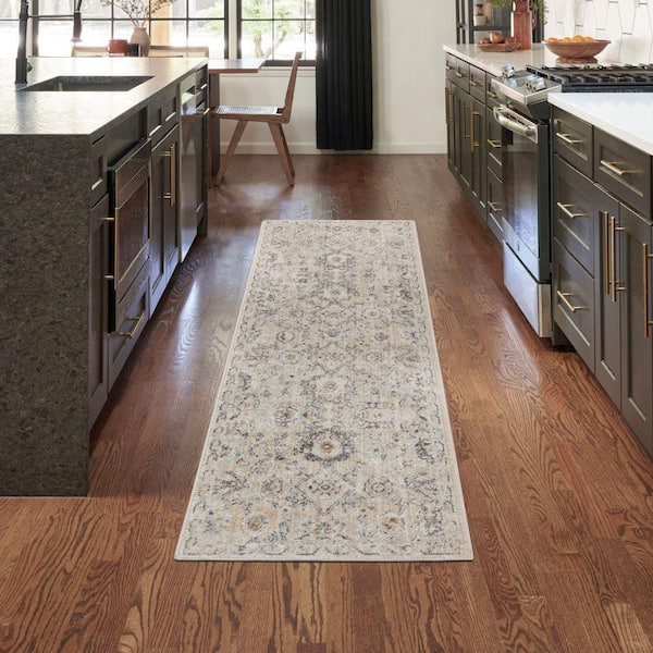 Oushak Home Cream 2 ft. x 6 ft. Floral Traditional Runner Area Rug