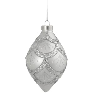 5 in. Silver Glitter Cosmoid Finial Glass Christmas Ornament