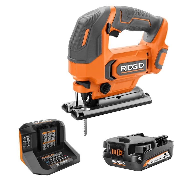 RIDGID 18V Cordless Jig Saw Kit with 2.0 Ah Lithium-Ion Battery and Charger