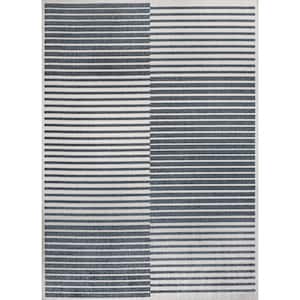 Dark Gray/Cream 3 ft. x 5 ft. Shutter Minimalist Striped Plaid Machine-Washable Area Rug