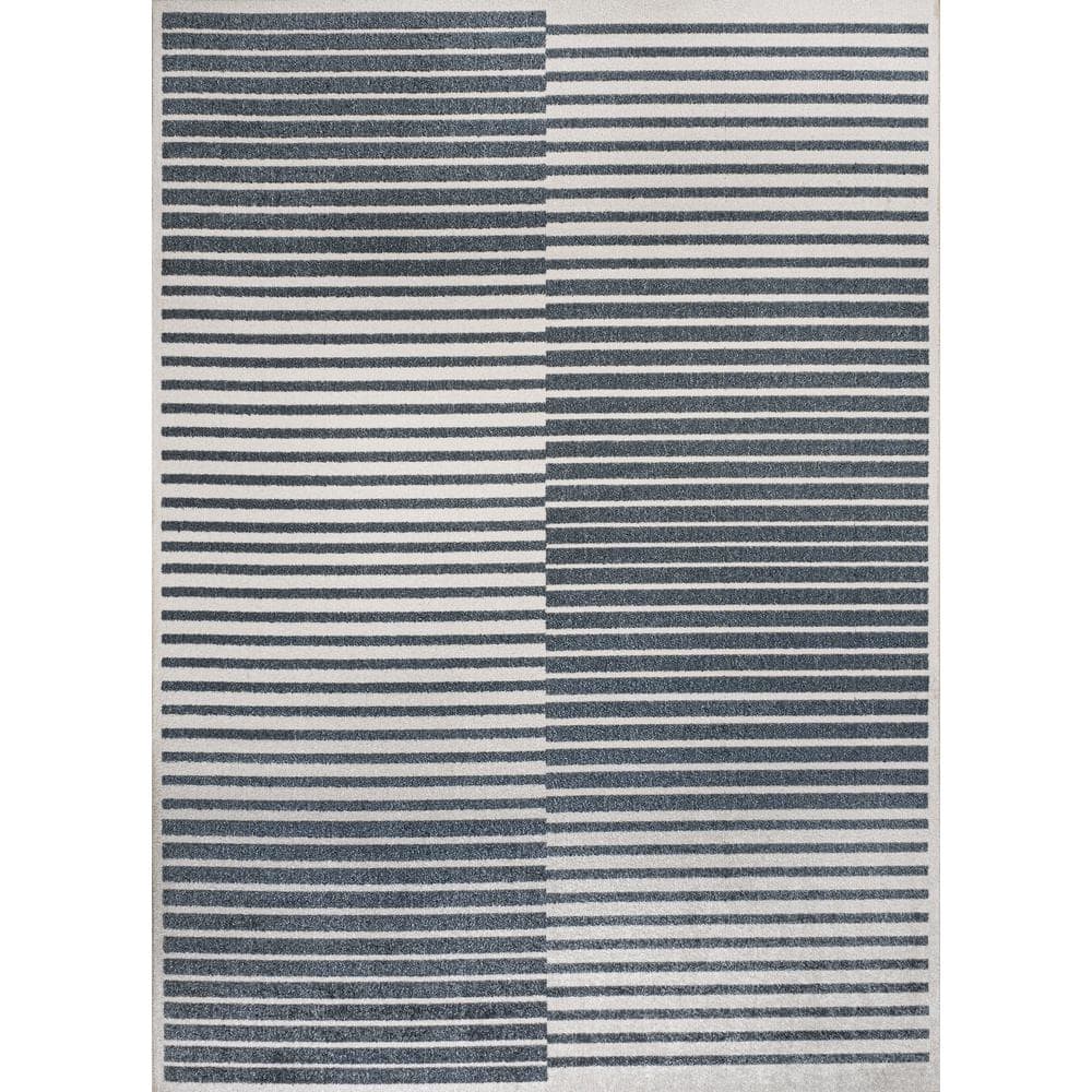 Gray and Cream Striped Washable 8' x 10' Area Rug