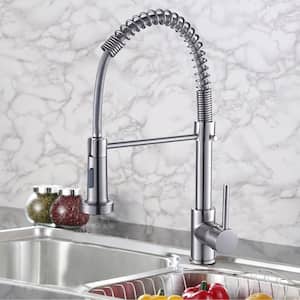 Single-Handle Spring Spout Pull Out Sprayer Kitchen Faucet with Deck Mount in Chrome