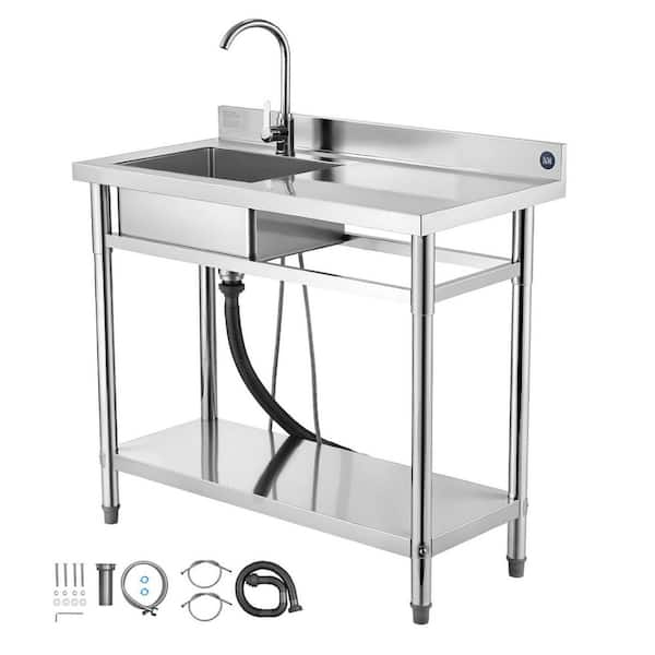 16.9 in. Commercial Sink Stainless Steel Utility, Single Bowl 1 Compartment, Right Basin 39.4 x 19.7 x 37 in. for Garage