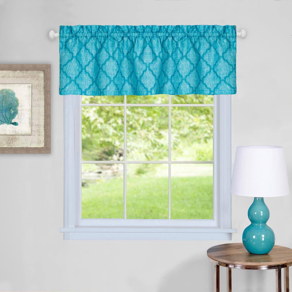 Colby Turquoise Polyester Trellis Kitchen Curtain Set