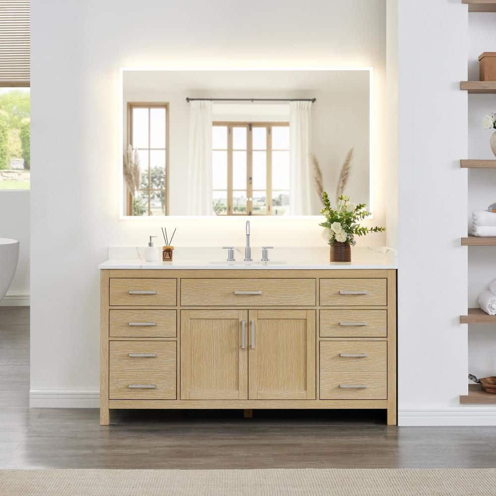 Beckett 66 in. Single Freestanding Whitewashed Oak Bath Vanity with Top price history on PriceWatchPro