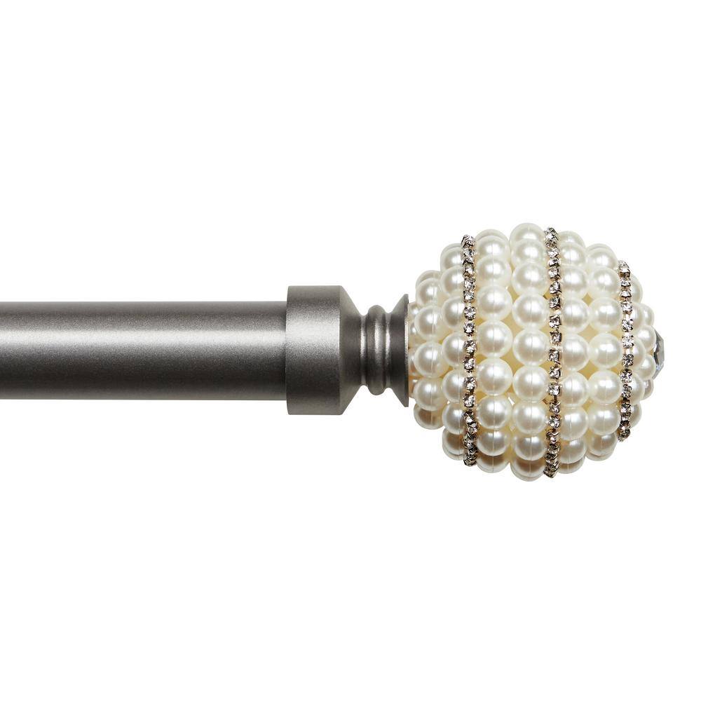 Gunmetal Adjustable Curtain Rod with Faux Pearl and Rhinestone Finial