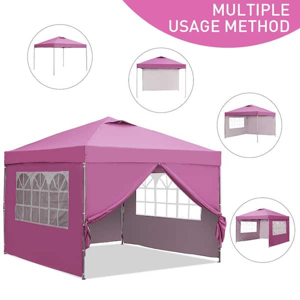 OVASTLKUY 10 ft. x 10 ft. Pink Patio Canopy Tent Pop Up