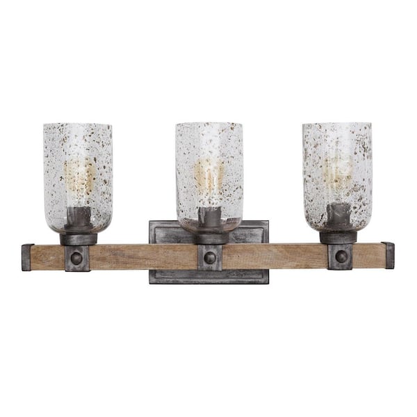 Capital Lighting Fixture Company Nolan 27 in. W x 12.5 in. H x 7 in. E 3-Light Urban Wash Vanity Light with Stone Seeded Glass