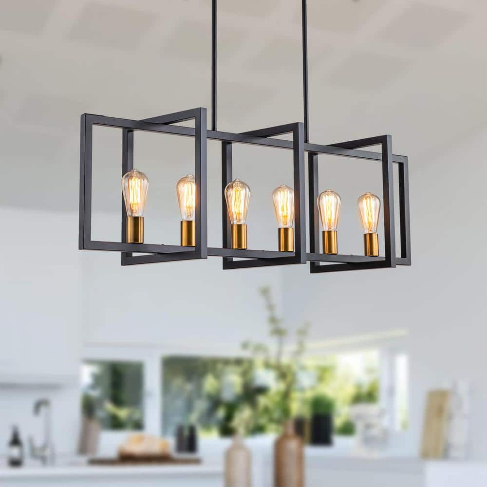 HUOKU LIBERTAB 6-Light Black Kitchen Island Pendant Light HUOKU LIBERTAB 6-Light Black Kitchen Island Pendant Light