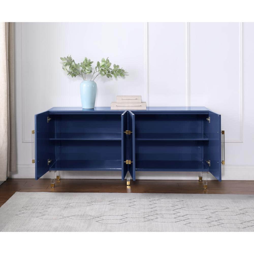 Fenella 65" Navy Lacquer Sideboard with Gold Accents and Acrylic Handles