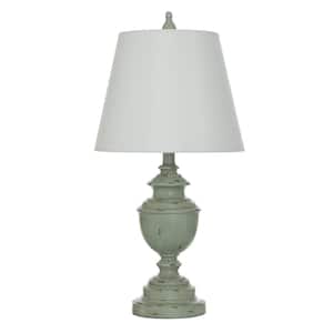 24 in. Distressed Blue/Green Table Lamp with White Hardback Fabric Shade