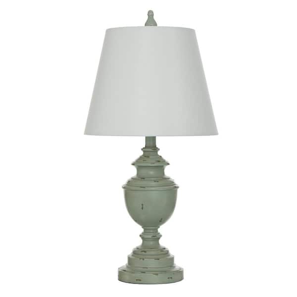 StyleCraft 24 in. Distressed Blue/Green Table Lamp with White Hardback Fabric Shade