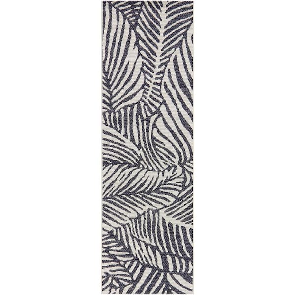 Blue 2 ft. x 7 ft. Runner Palm Indoor/Outdoor Area Rug
