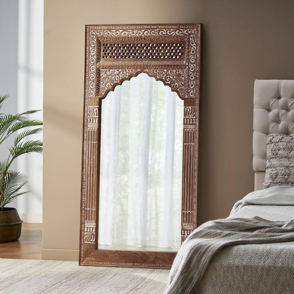 Oversized White Washed Mango Wood Full Length Standing Mirror