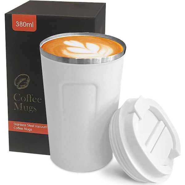 12 oz White Stainless Steel Insulated Travel Mug with Lid Double Wall  Vacuum Leakproof Thermal Coffee Cup 1 Piece 29ESA05638 - The Home Depot