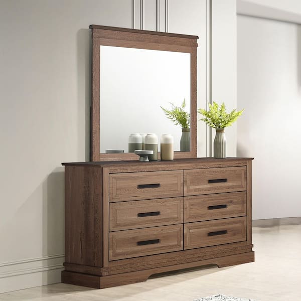 New Classic Furniture Coventry Hall Pecan Wood 6-Drawer 60.43 in. Wide Dresser with Mirror