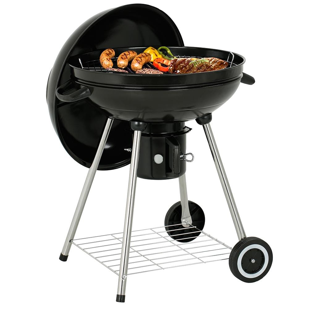 22-Inch Black Porcelain Kettle Charcoal Grill with Wheels