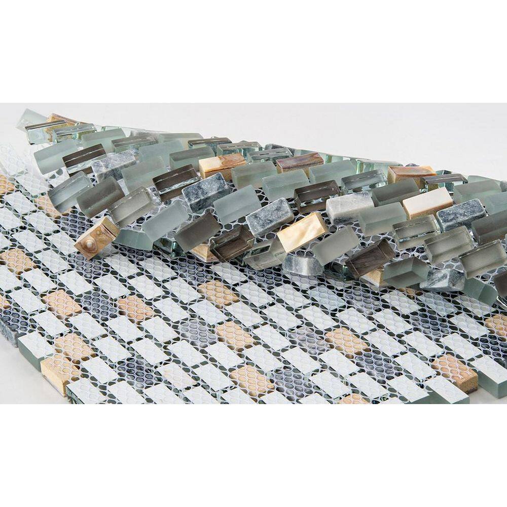 Escena Green, Gray, Brown Glass and Marble Mosaic Tile
