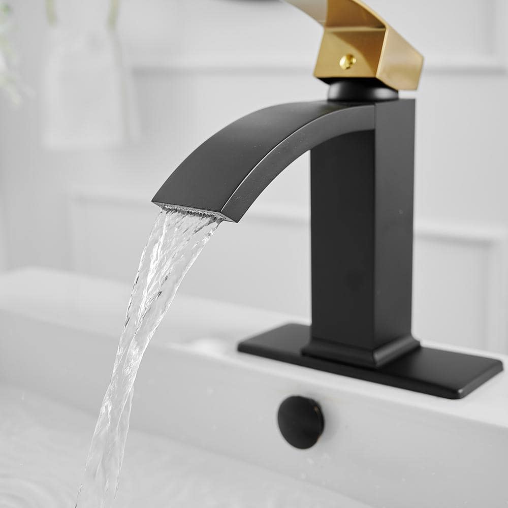 Gold and Black Waterfall Single Handle Bathroom Faucet