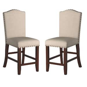 Cream and Brown Rubber Wood High Chair with Studded Trim (Set of 2)