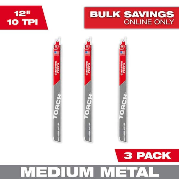 12 in. 10 TPI Carbide Medium Metal Cutting Sawzall Reciprocating Saw Blade (3-Pack)