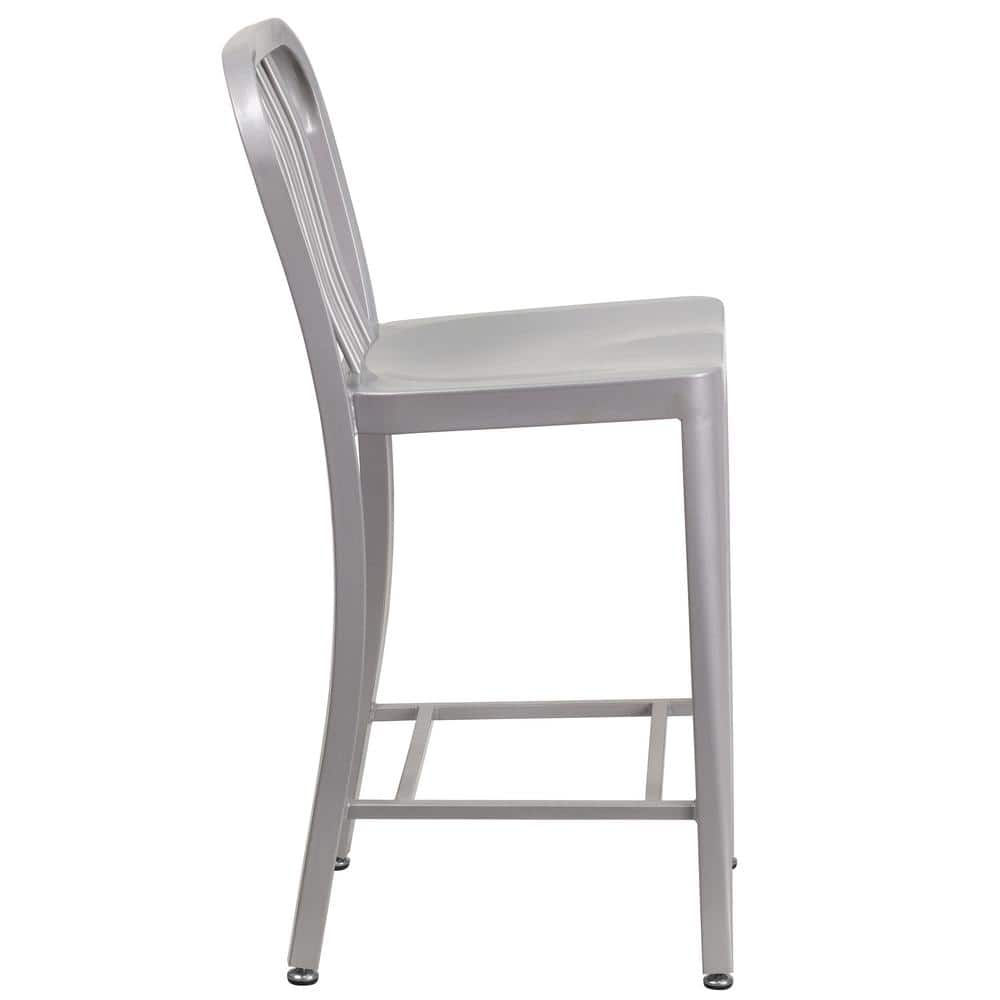 Silver 24" Metal Counter Height Stool with Vertical Slat Back