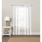 White Striped Polyester 60 in. W x 84 in. L Rod Pocket Sheer Curtain Panel