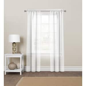 White Striped Polyester 60 in. W x 84 in. L Rod Pocket Sheer Curtain Panel