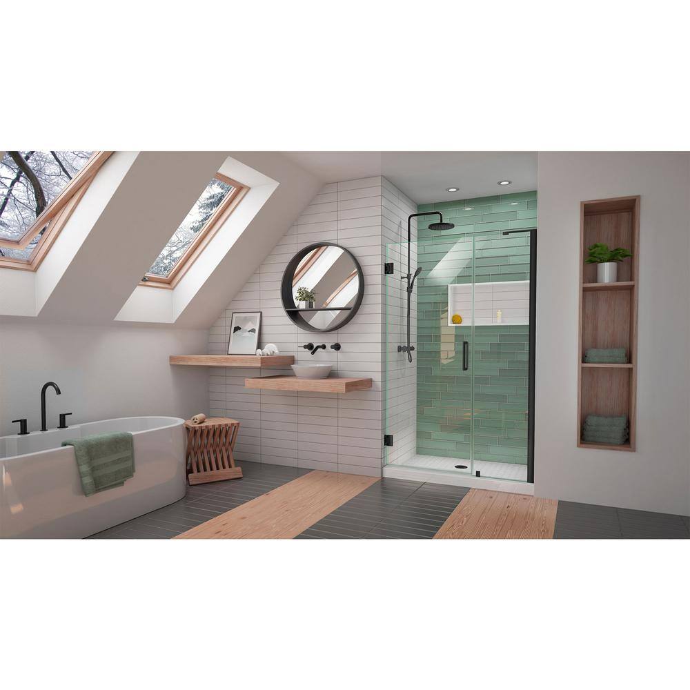 Matte Black Frameless Hinged Shower Door with ClearMax Glass, 72" x 49"