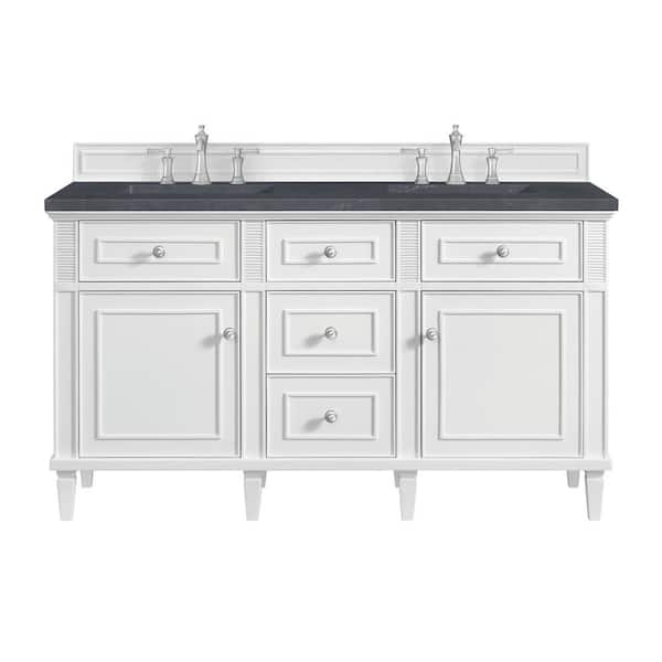 James Martin Vanities Lorelai 60.0 in. W x 23.5 in. D x 34.06 in. H Double Bath Vanity in Bright White with Charcoal Soapstone Quartz Top