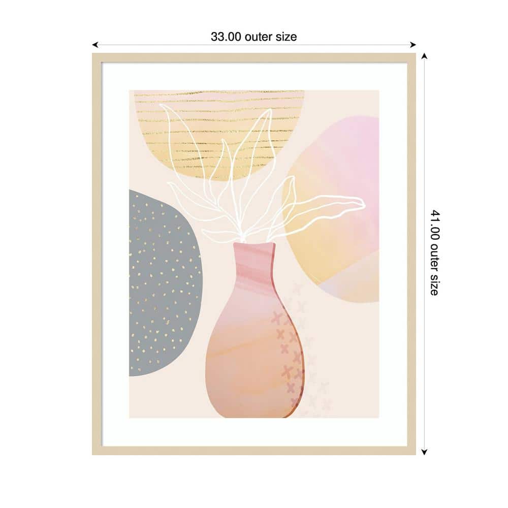 Mid-Century Abstract Pastel Botanical Lithograph with Brown Frame