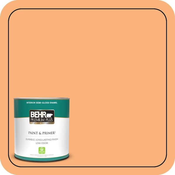BEHR PREMIUM PLUS 1 qt. #P220-5 Fuzzy Peach Semi-Gloss Enamel Low Odor Interior Paint & Primer