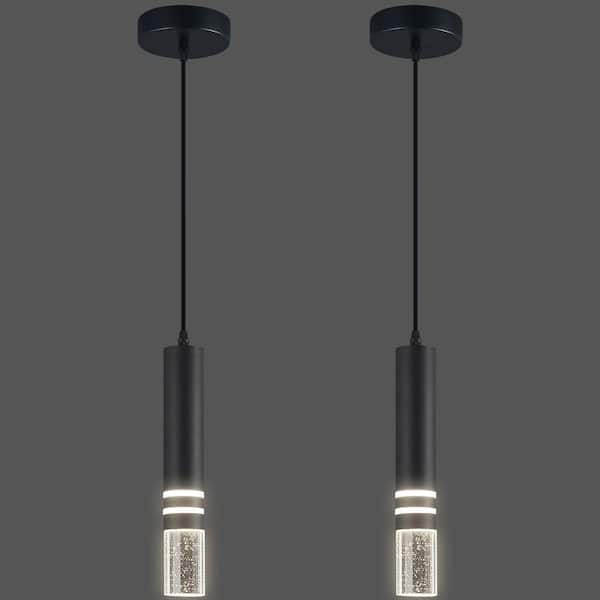 Home Lighting 6W 2-Light Black 2-Pack Modern Crystal Integrated LED Pendant Light Over Sink for Kitchen Island, 2-Pack