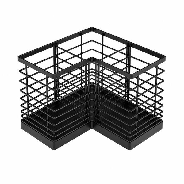 Black Iron Countertop Utensil Holder with 3 Compartments and Wall Mount Holes for Kitchen Organization